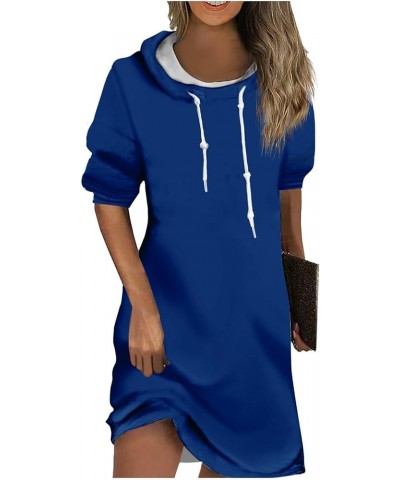 Hoodies Women's Fashion Casual Solid Color Long Sleeve Drawstring Hoodie Sweatshirt Dress Dark Blue $15.98 Hoodies & Sweatshirts