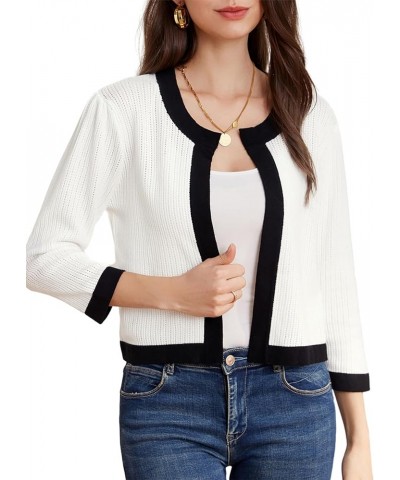 Lightweight Cropped Cardigans Sweaters Knitted Shrugs Casual Contrast Colors Classy 3/4 Sleeve Comfort White-black $11.50 Swe...