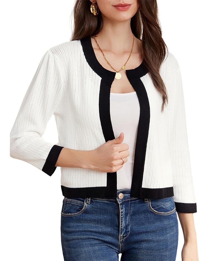 Lightweight Cropped Cardigans Sweaters Knitted Shrugs Casual Contrast Colors Classy 3/4 Sleeve Comfort White-black $11.50 Swe...