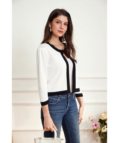 Lightweight Cropped Cardigans Sweaters Knitted Shrugs Casual Contrast Colors Classy 3/4 Sleeve Comfort White-black $11.50 Swe...