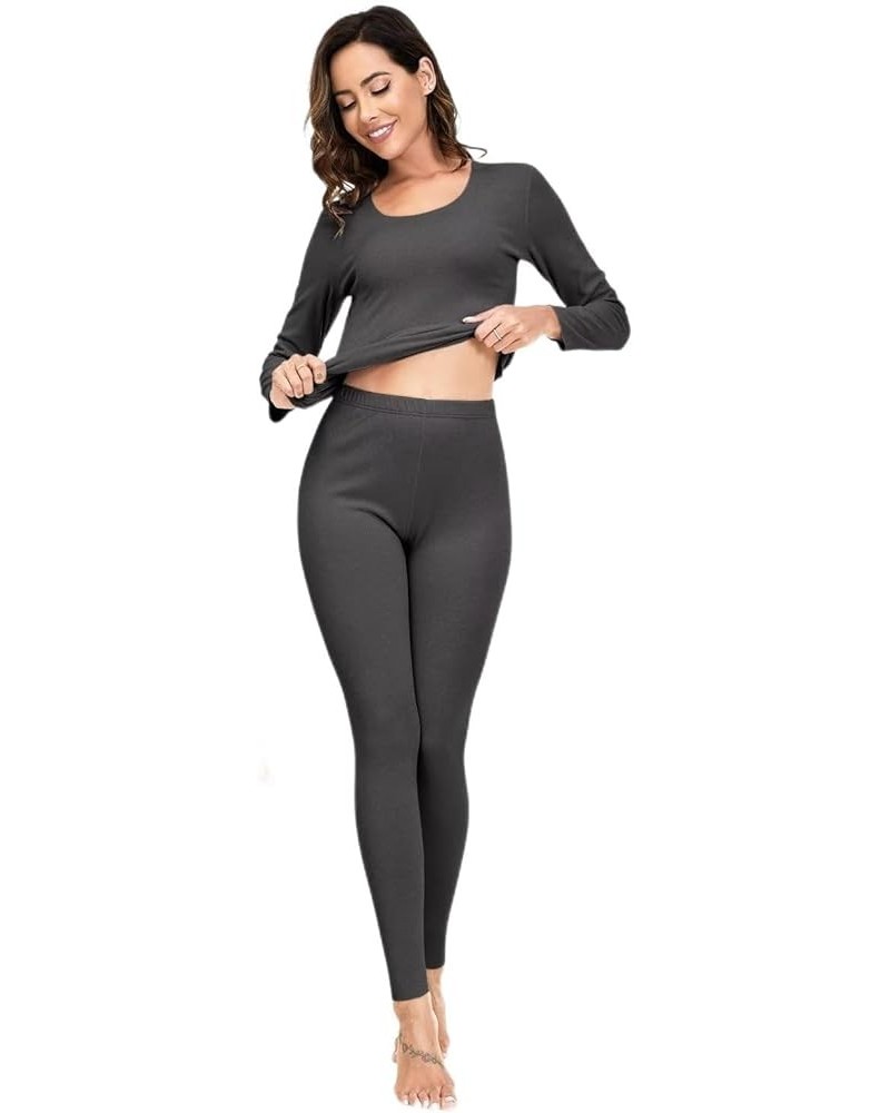 Thermal Underwear for Women Long Johns Fleece Lined Base Layer Soft Top Bottom Pajama Set S-XXL Dark Grey $10.39 Underwear