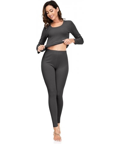 Thermal Underwear for Women Long Johns Fleece Lined Base Layer Soft Top Bottom Pajama Set S-XXL Dark Grey $10.39 Underwear