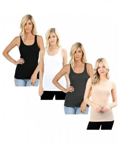 Outfitters 4 Pack Womens Basic Ribbed Racerback Tank Top Black, White, Grey, Beige $11.69 Tanks