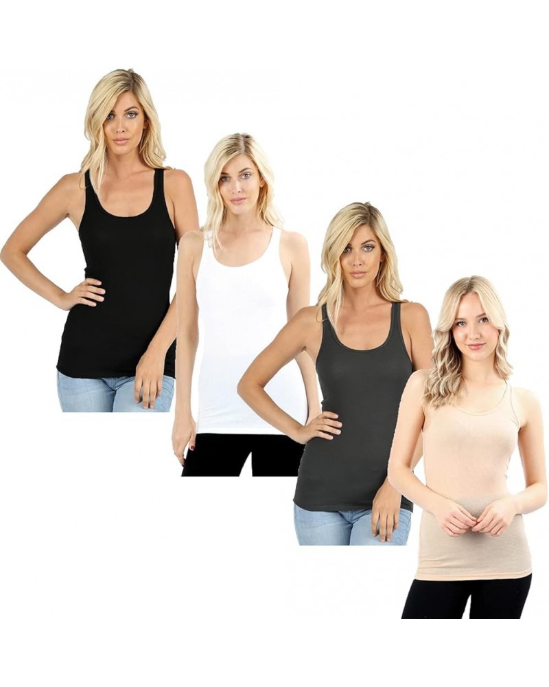 Outfitters 4 Pack Womens Basic Ribbed Racerback Tank Top Black, White, Grey, Beige $11.69 Tanks