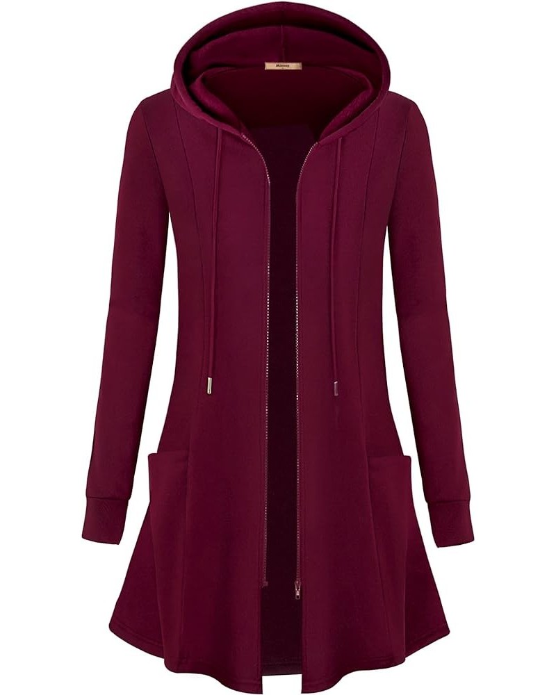 Womens Long Zip Up Hoodie Fleece Shackets Open Front Zipper Cardigans 01 Wine $23.64 Hoodies & Sweatshirts