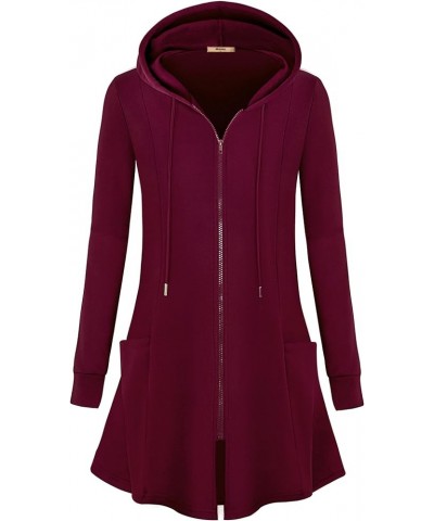 Womens Long Zip Up Hoodie Fleece Shackets Open Front Zipper Cardigans 01 Wine $23.64 Hoodies & Sweatshirts