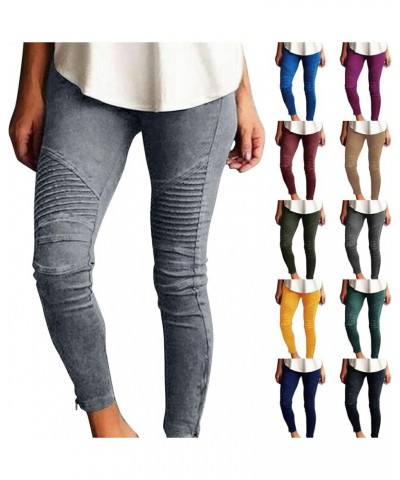 Plus Size Jeggings for Women Tummy Control High Waisted Skinny Zipper Cropped Jeans Stripe Pocket Tights Pencil Pants A05-gre...