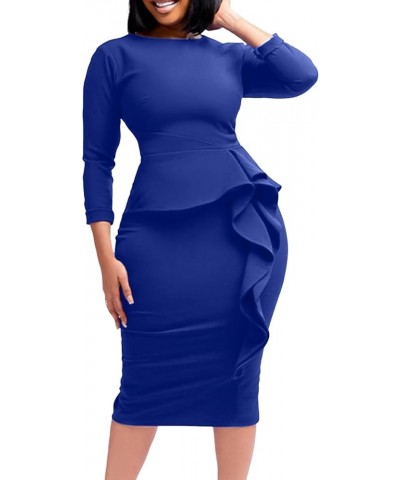 Wedding Guest Dress Women's Slim Bodycon Ruffle Short Sleeve Cocktail Midi Pencil Dress for Wedding Guest Women Cyga-blue $17...