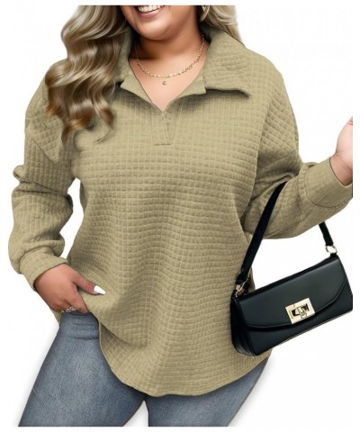 Womens Plus Size Sweatshirts Lapel Collar Casual Long Sleeve Tunic Tops Khaki $16.32 Hoodies & Sweatshirts