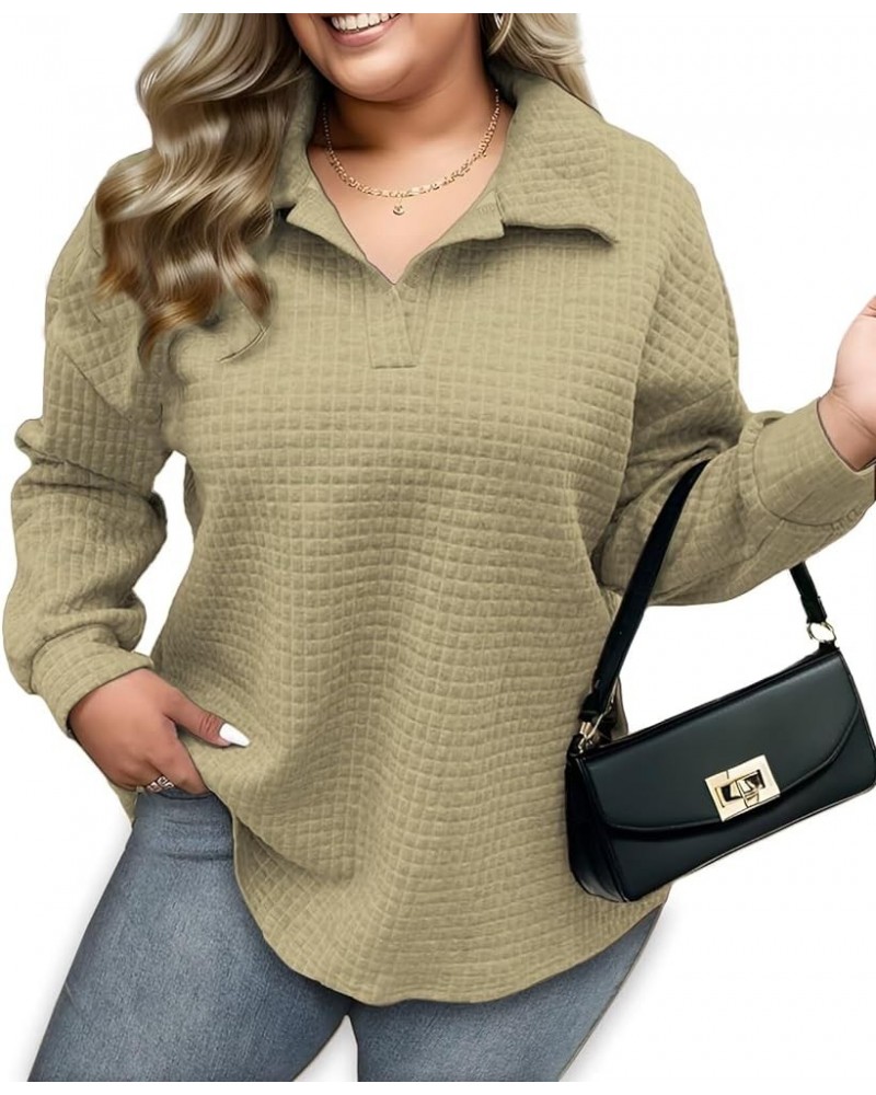 Womens Plus Size Sweatshirts Lapel Collar Casual Long Sleeve Tunic Tops Khaki $16.32 Hoodies & Sweatshirts