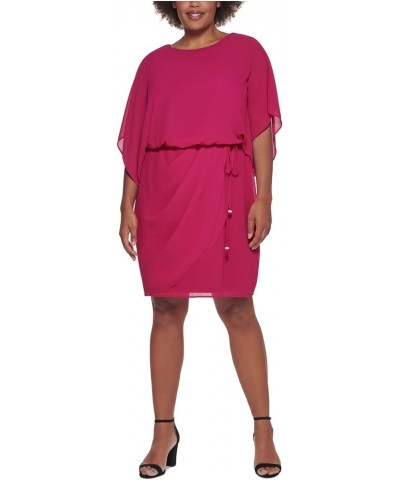 Womens Plus Chiffon Draped Midi Dress Fuschia $10.91 Dresses