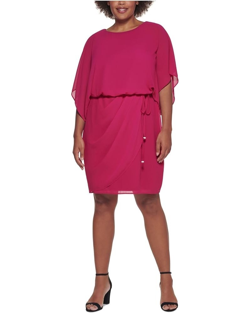 Womens Plus Chiffon Draped Midi Dress Fuschia $10.91 Dresses