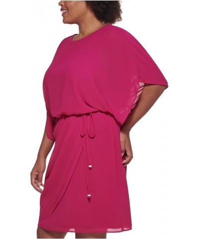 Womens Plus Chiffon Draped Midi Dress Fuschia $10.91 Dresses