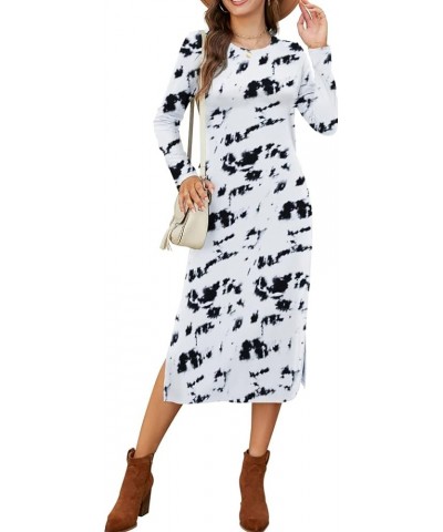 Women Long Sleeve T Shirt Midi Dress Casual Plain Dressy Split Crewneck Maxi Dresses with Pockets Black White $11.75 Dresses