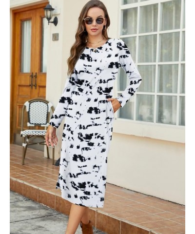 Women Long Sleeve T Shirt Midi Dress Casual Plain Dressy Split Crewneck Maxi Dresses with Pockets Black White $11.75 Dresses