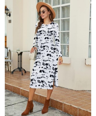 Women Long Sleeve T Shirt Midi Dress Casual Plain Dressy Split Crewneck Maxi Dresses with Pockets Black White $11.75 Dresses