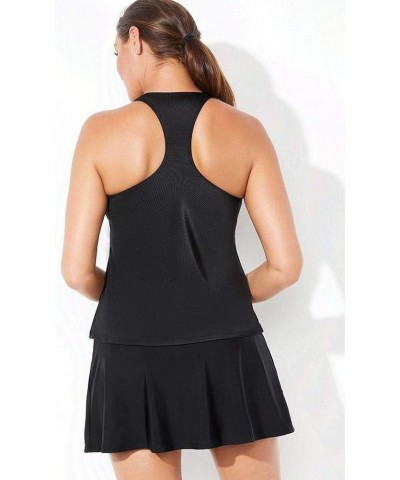 Women's Plus Size Chlorine Resistant Racerback Tankini Set with Skirt Black $32.60 Swimsuits