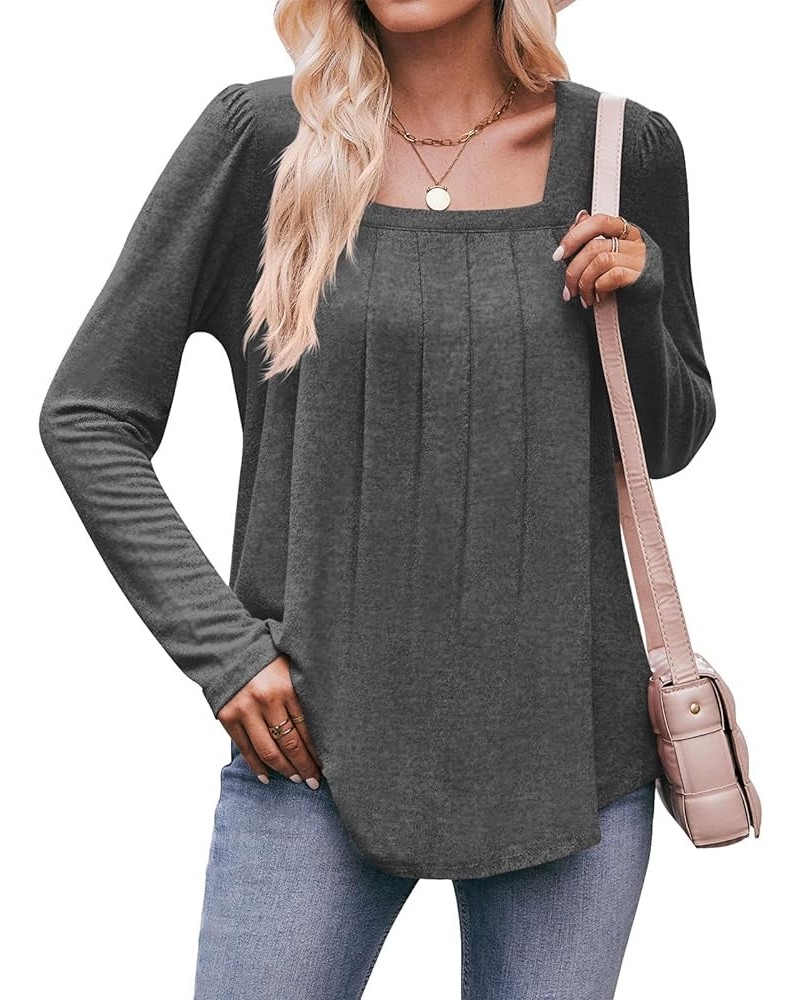 Fall & Winter Tunic Tops for Women Loose Fit Long Sleeve Shirts Square Neck Tops Long Sleeve-grey $12.74 Tops