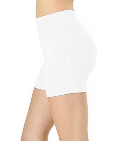 Womens Workout High Rise Thick Band Biker Running Cotton Shorts White $11.57 Activewear