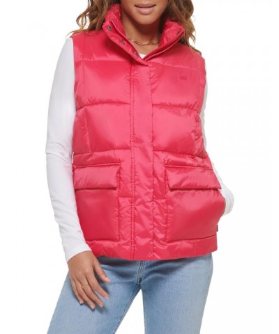 Women's Sporty Box Quilted Puffer Vest, Lightweight Berry, Medium $38.00 Vests