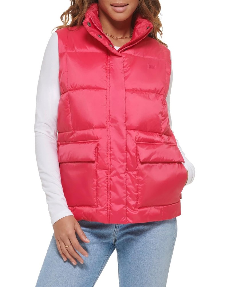 Women's Sporty Box Quilted Puffer Vest, Lightweight Berry, Medium $38.00 Vests