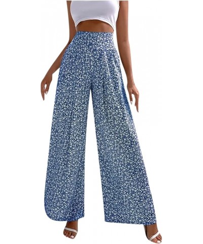 Boho Floral Print Wide Leg Palazzo Pants for Women Casual High Waisted Straight Leg Loose Long Lounge Trousers 02 Blue $8.51 ...