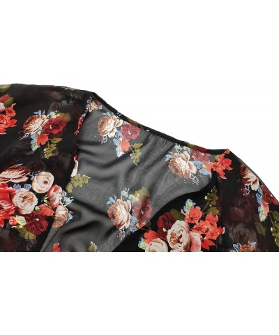 Womens Floral Chiffon Kimono Cardigans Loose Beach Cover Up Half Sleeve Tops 1black Red $11.73 Swimsuits