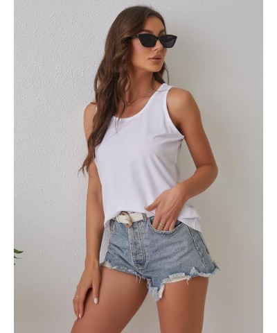 Tank Top Women Sleeveless Scoop Neck Stretch Fit Tunic Summer Camisole Layering Cotton Workout Tops White $14.39 Tops