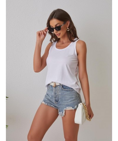 Tank Top Women Sleeveless Scoop Neck Stretch Fit Tunic Summer Camisole Layering Cotton Workout Tops White $14.39 Tops