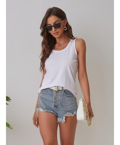 Tank Top Women Sleeveless Scoop Neck Stretch Fit Tunic Summer Camisole Layering Cotton Workout Tops White $14.39 Tops