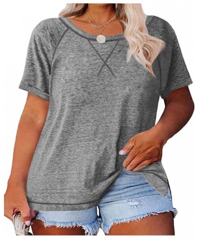 Plus-Size Tops Women Short Sleeve T Shirts Crew Neck Tees Tunics XL-5XL Light Grey $12.48 T-Shirts