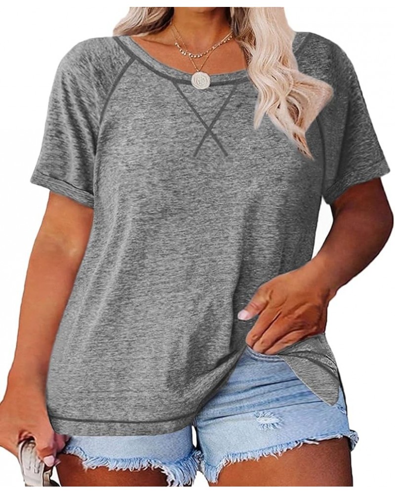 Plus-Size Tops Women Short Sleeve T Shirts Crew Neck Tees Tunics XL-5XL Light Grey $12.48 T-Shirts