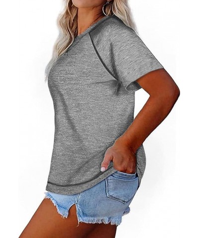 Plus-Size Tops Women Short Sleeve T Shirts Crew Neck Tees Tunics XL-5XL Light Grey $12.48 T-Shirts