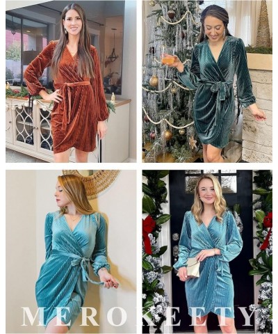 Women's 2024 Long Sleeve Wrap Velvet Mini Dress Sexy V Neck Cocktail Party Club Dress Black $26.32 Dresses