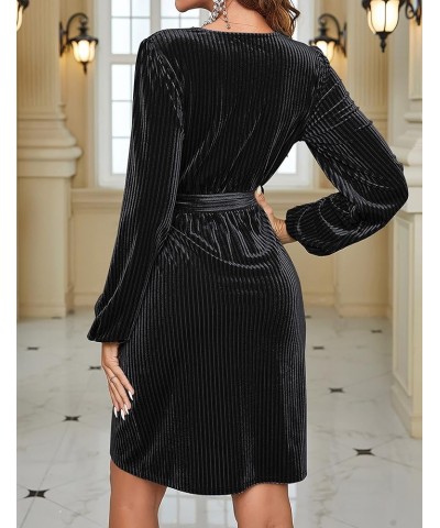 Women's 2024 Long Sleeve Wrap Velvet Mini Dress Sexy V Neck Cocktail Party Club Dress Black $26.32 Dresses