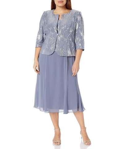 Women's Plus Size Tea Length Special Occasion Jacket Dress Steel Blue Plus $57.22 Dresses