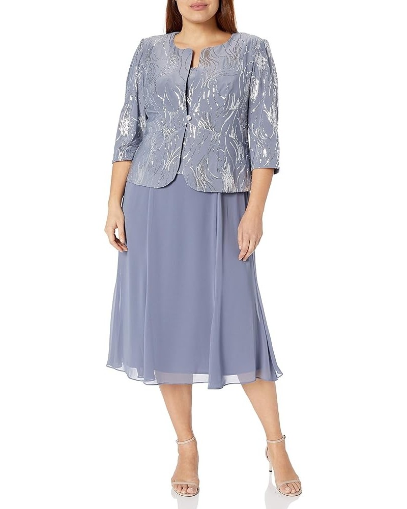 Women's Plus Size Tea Length Special Occasion Jacket Dress Steel Blue Plus $57.22 Dresses