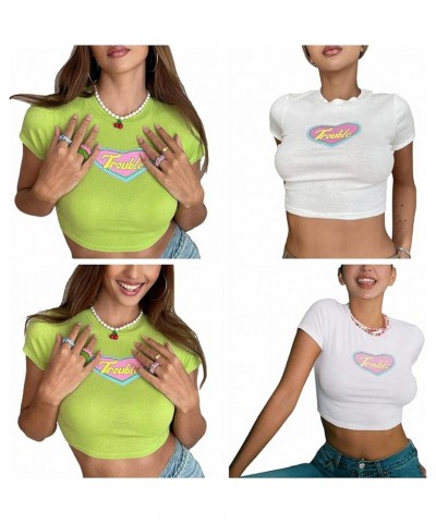 Women's Short Sleeve T-Shirts E Girls Y2K Bodycon Cropped Tee Fashion Round Neck Slim Fit Tank Casual Crop Top Green1 $5.71 T...