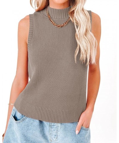 Women Summer Knit Tank Tops Sleeveless Turtleneck Cami Shirts Ribbed Mock Neck Pullover Sweater Vests Khaki $18.57 Sweaters