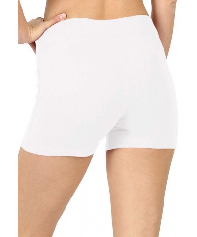 Womens Workout High Rise Thick Band Biker Running Cotton Shorts White $11.57 Activewear