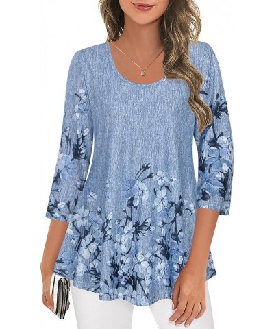 3/4 Sleeve Shirts for Women Dressy Tunic Tops Casual Wear with Floral L-blue Floral $13.49 Tops