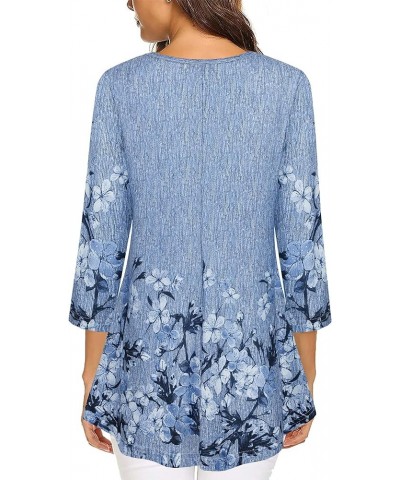 3/4 Sleeve Shirts for Women Dressy Tunic Tops Casual Wear with Floral L-blue Floral $13.49 Tops