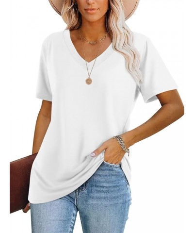 Women's Color Block/Solid Tops Short Sleeve V Neck T Shirts Summer Casual Tees B White $14.83 T-Shirts