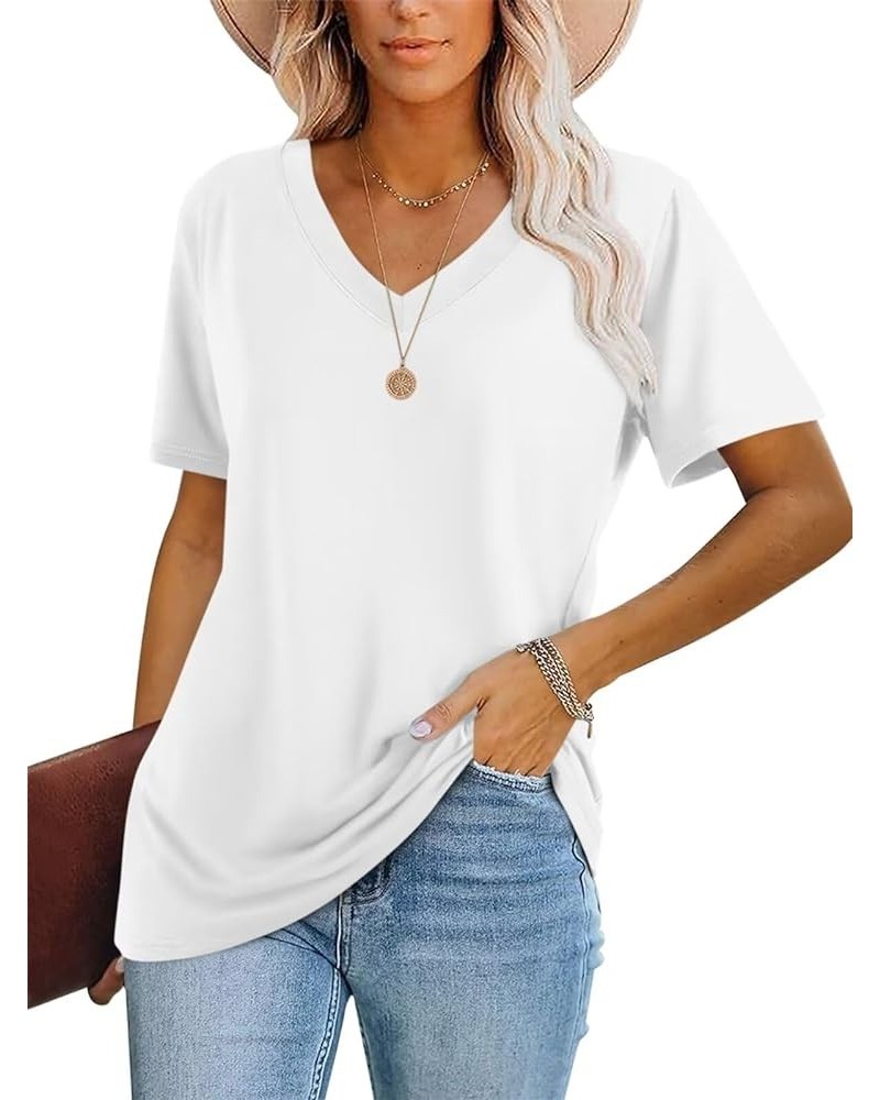 Women's Color Block/Solid Tops Short Sleeve V Neck T Shirts Summer Casual Tees B White $14.83 T-Shirts