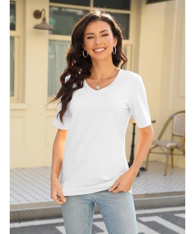 Women's Color Block/Solid Tops Short Sleeve V Neck T Shirts Summer Casual Tees B White $14.83 T-Shirts