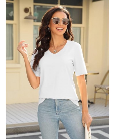 Women's Color Block/Solid Tops Short Sleeve V Neck T Shirts Summer Casual Tees B White $14.83 T-Shirts