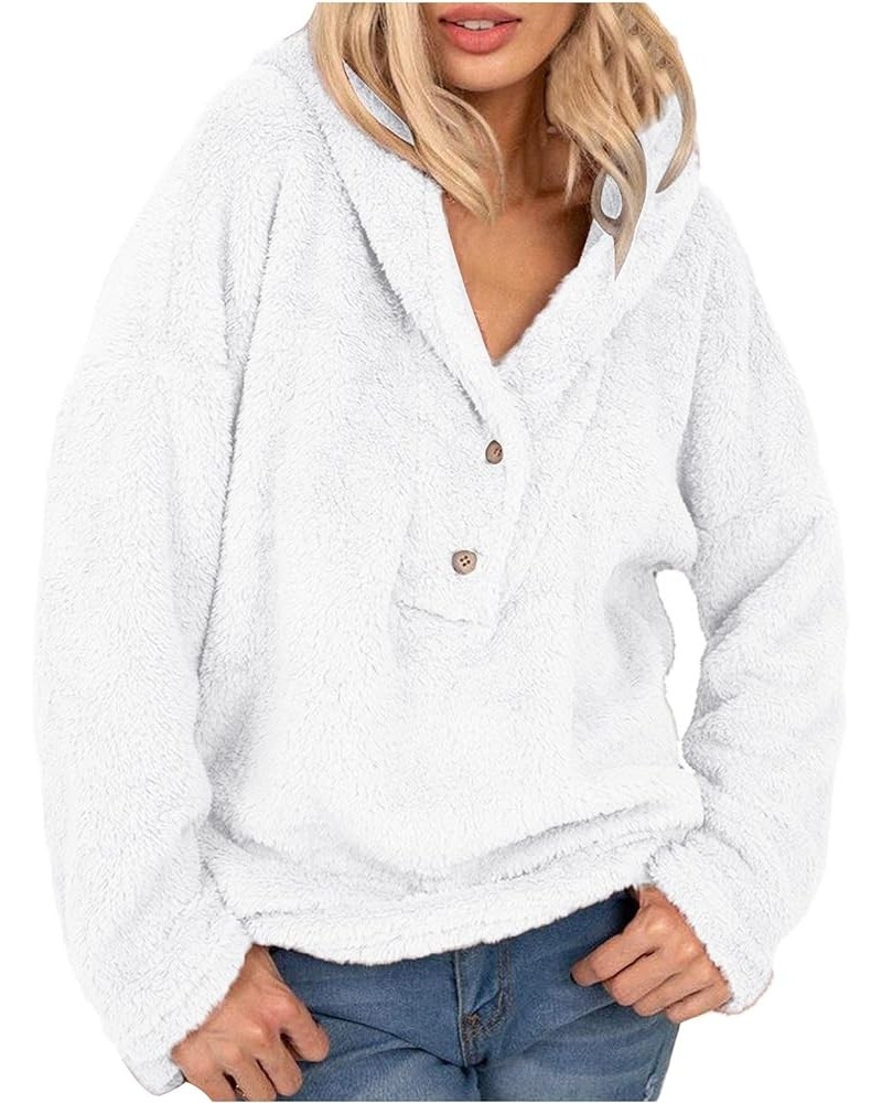 Women Fuzzy Fluffy Plush Hoodies Fleece Casual Solid Long Sleeve Sweatshirts Winter Warm Thermal Blouse Tops B-white $11.25 Tops