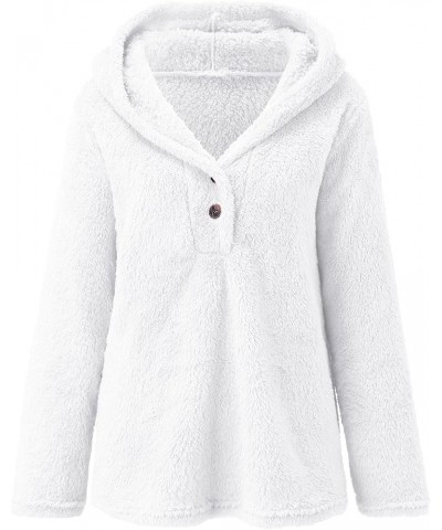 Women Fuzzy Fluffy Plush Hoodies Fleece Casual Solid Long Sleeve Sweatshirts Winter Warm Thermal Blouse Tops B-white $11.25 Tops