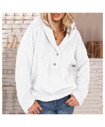 Women Fuzzy Fluffy Plush Hoodies Fleece Casual Solid Long Sleeve Sweatshirts Winter Warm Thermal Blouse Tops B-white $11.25 Tops