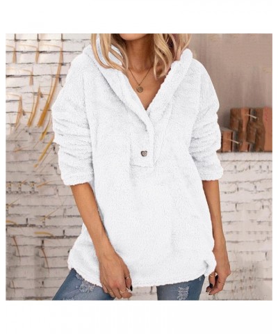 Women Fuzzy Fluffy Plush Hoodies Fleece Casual Solid Long Sleeve Sweatshirts Winter Warm Thermal Blouse Tops B-white $11.25 Tops